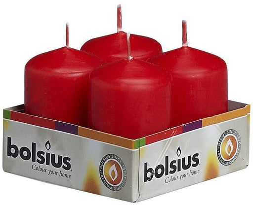Pack of 4 Bolsius Red Pillar Candles (60x40mm) - Lost Land Interiors