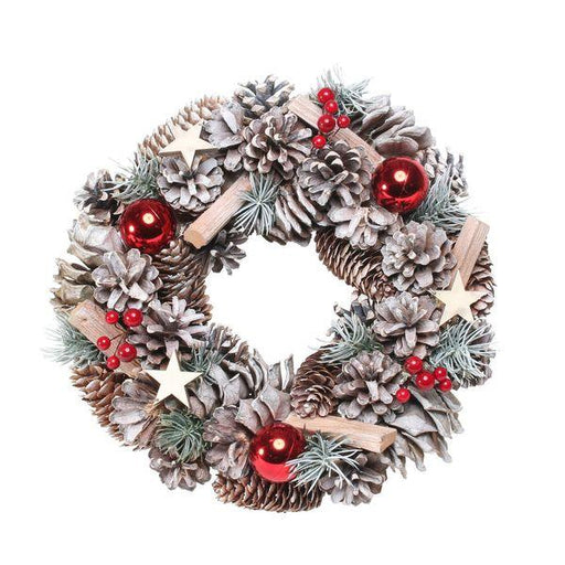 Woodland Snow Wreath with Red Baubles - Lost Land Interiors