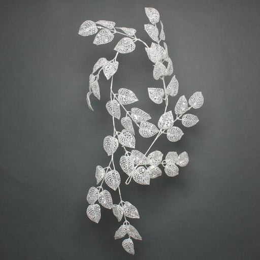 White Glitter Leaf Garland (150cm) Festive Artificial Leaf Garland - Lost Land Interiors