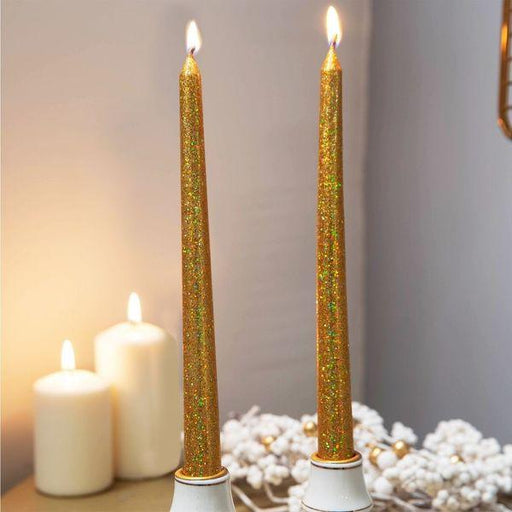 Set of 6 Gold Glitter Tealight & Dinner Candles - Lost Land Interiors